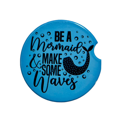 JenDore " Be a Mermaid and Make Some Waves " Blue Handmade Ceramic Car Coaster