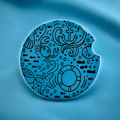 Under the Sea Nautical Blue Handmade Ceramic Car Coaster