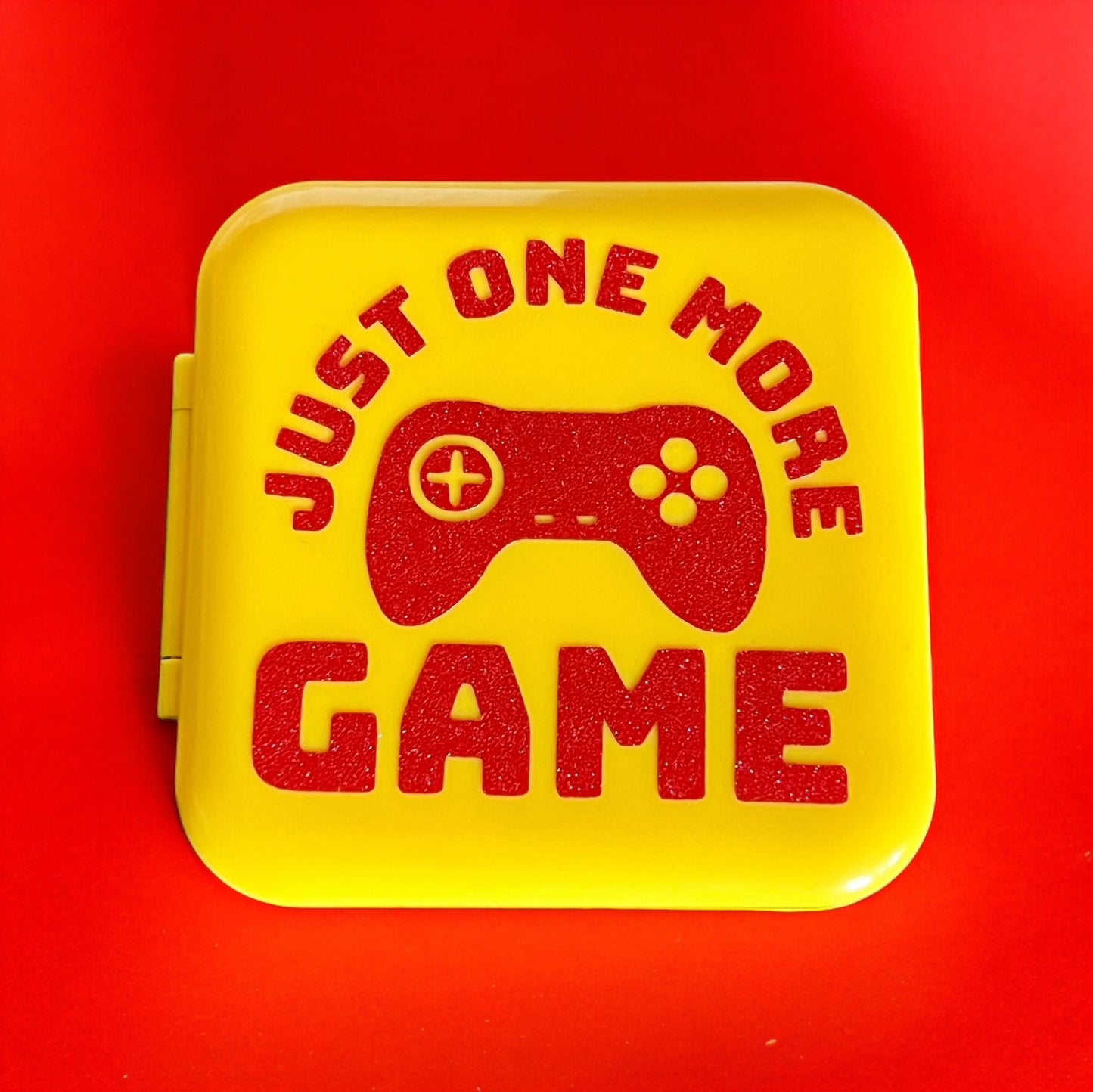 JenDore "Just One More Game" Controller  Game Card Case: 12 Slot Red & Yellow Storage for Nintendo Switch Cartridges