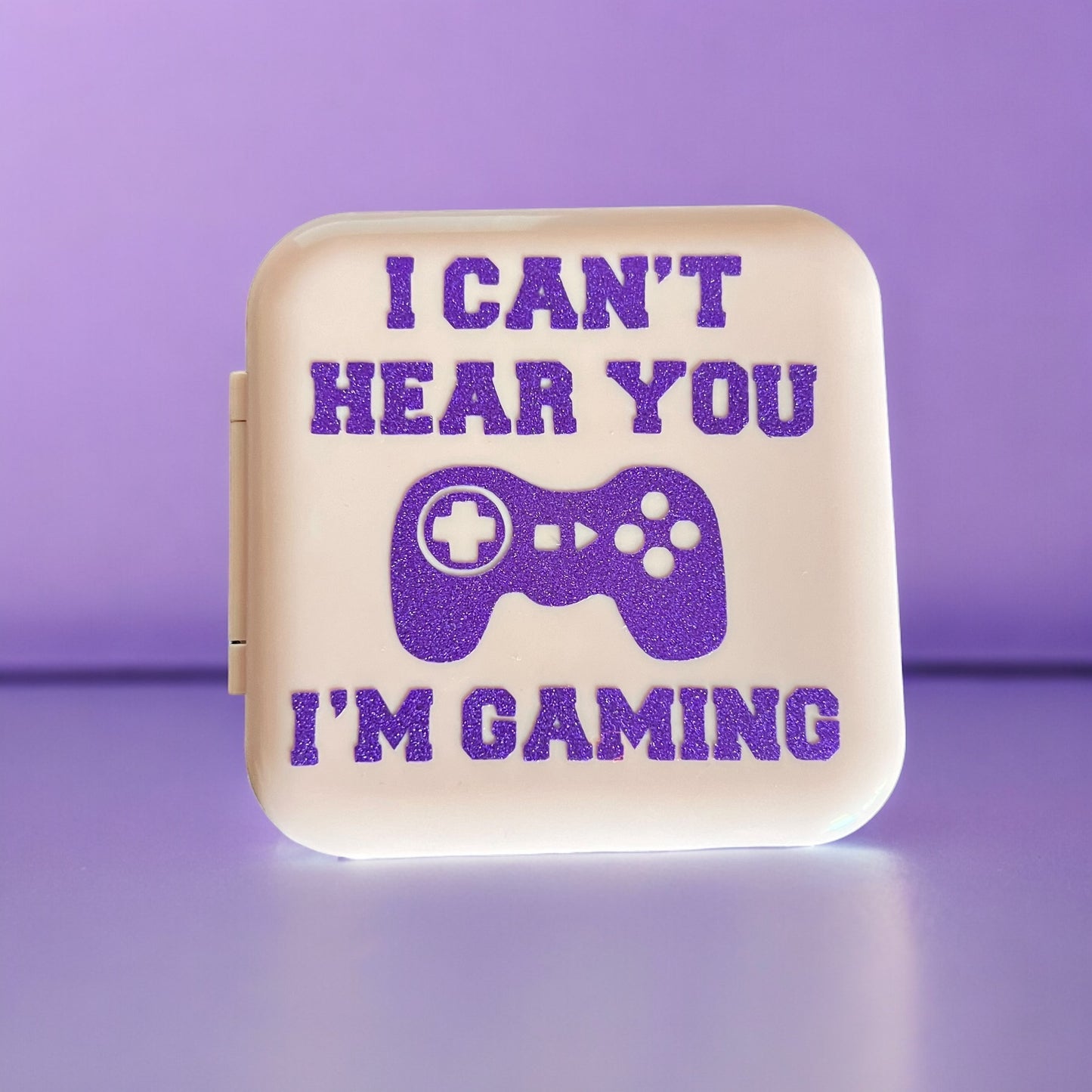 JenDore Glitter Puple " I Can't Hear You I'm Gaming" 12 Slot Pink Game Card Case for Nintendo Switch Cartridges