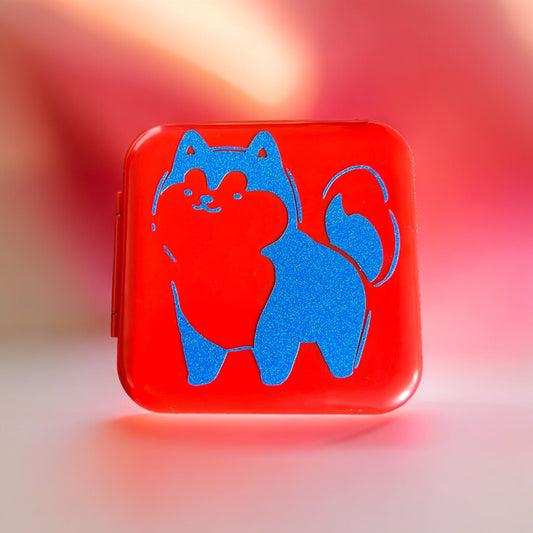 Étui à cartes de jeu rouge à 12 emplacements JenDore Glitter Blue Dog pour cartouches Nintendo Switch 