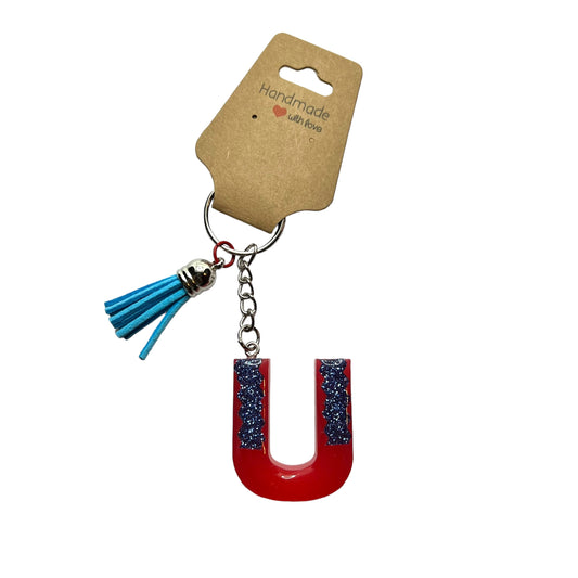 JenDore Red Letter U Glitter Keychain – Your Initial, Your Style