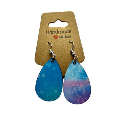 JenDore Colorful Blue Pink Print Wooden TearDrop Earrings