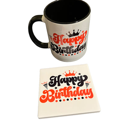 JenDore Happy Birthday Red Black Mug and Coaster Gift Set