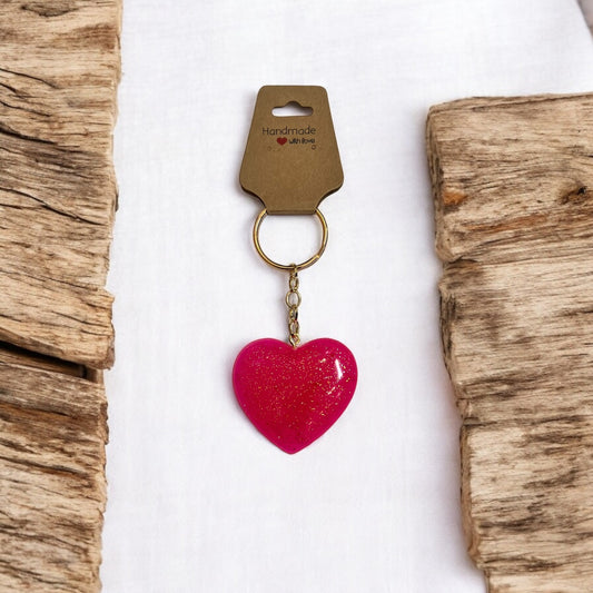 JenDore Handmade Pink Gold Glitter Heart Keychain