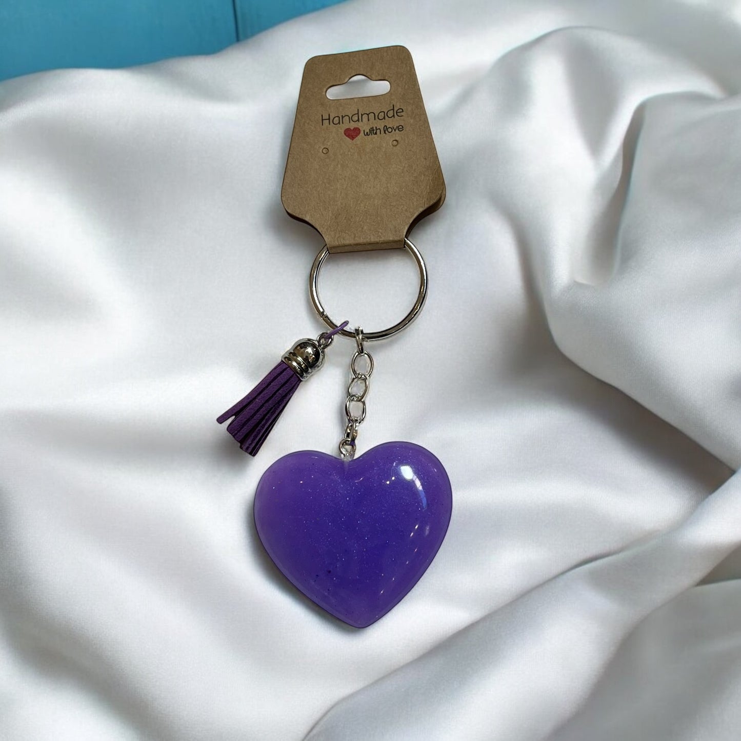 JenDore Handmade Purple Silver Glitter Heart Keychain