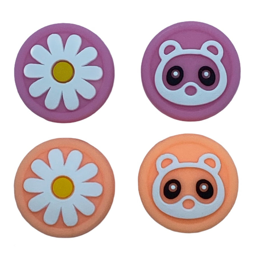 Jendore Rose et Orange 4Pcs Raccoon Animal Crossing Silicone Thumb Grip Caps pour Nintendo Switch / NS Lite