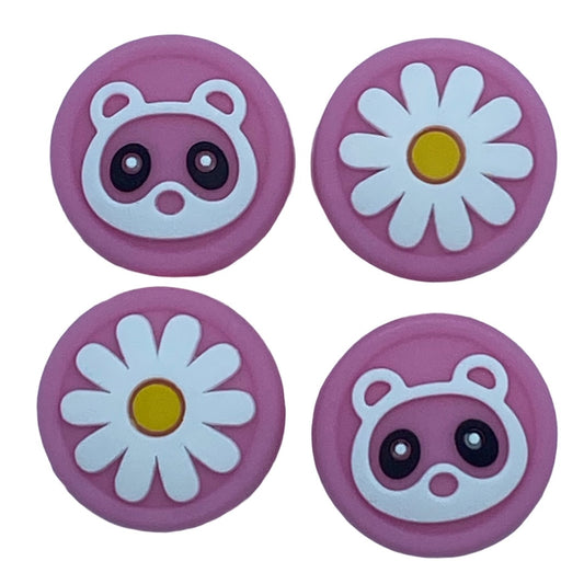 JenDore Pink 4Pcs Flower Raccoon Animal Crossing Silicone Thumb Grip Caps for Nintendo Switch