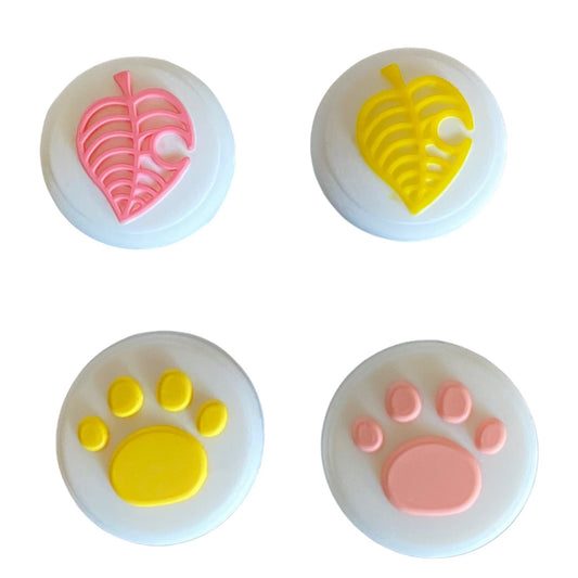 JenDore Pink Yellow Leaf Paws 4Pcs Silicone Thumb Grip Caps for Nintendo Switch