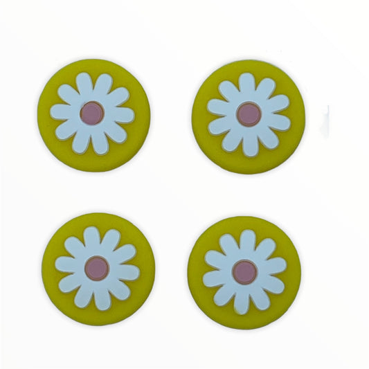 Jendore Jaune et Blanc 4Pcs Capuchons de Poignée en Silicone Fleur pour Nintendo Switch